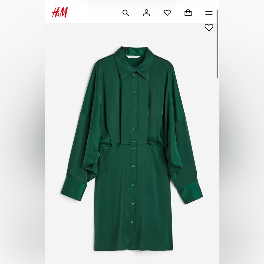 H&M Emerald Green Satin Button Down Dress